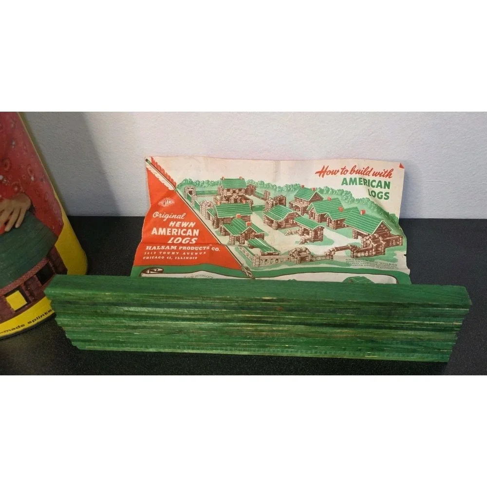Vintage Halsam Original Hewn Square American Logs Set No.815 109 Pieces W/ Guide